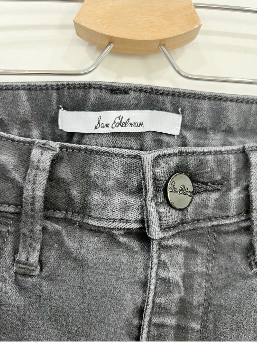Sam Edelman Stiletto High Rise Skinny Ankle Jeans Black Coated Raw Hem Size 26 - Picture 7 of 11
